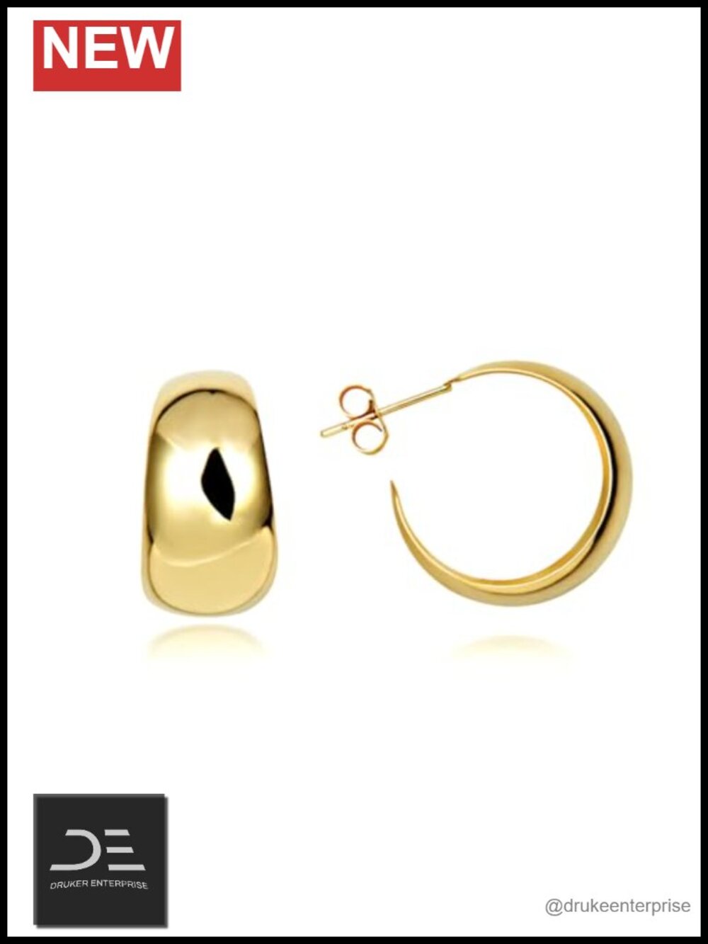 14K Yellow Gold Dome Hoop Stud Earrings Luxury Jewelry